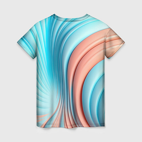 Женская футболка Кораллово-голубая абстрактная волна / 3D-принт – фото 2