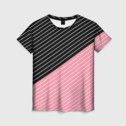 Футболка женская Узор в черную и розовую полоску, цвет: 3D-принт