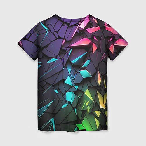 Женская футболка Неоновые абстрактные каменные плиты / 3D-принт – фото 2