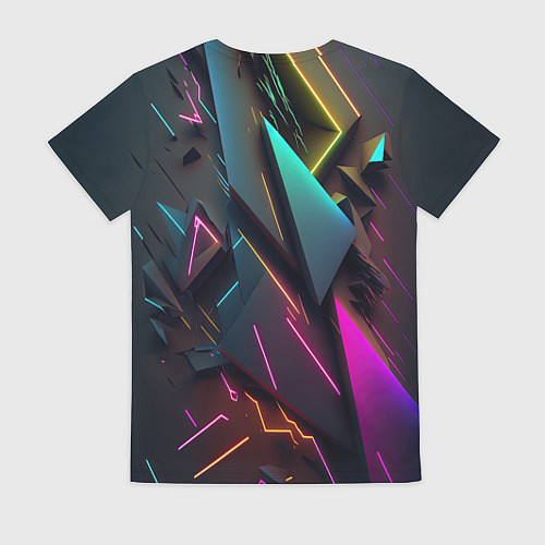 Женская футболка Неоновые абстрактные полигоны / 3D-принт – фото 2
