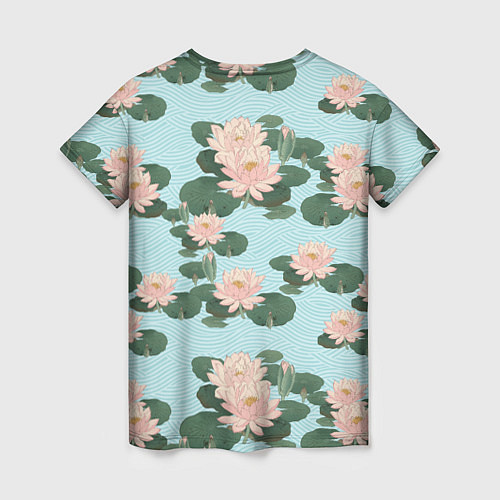 Женская футболка Водяные лилии на бирюзовом фоне / 3D-принт – фото 2