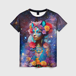 Футболка женская Космическая девушка-кошка, цвет: 3D-принт