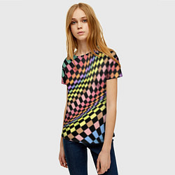 Футболка женская Colorful avant-garde chess pattern - fashion, цвет: 3D-принт — фото 2