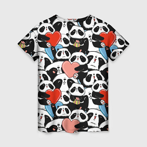 Женская футболка Панды с сердечками / 3D-принт – фото 2