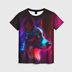 Футболка женская Кибер-собака неон, цвет: 3D-принт