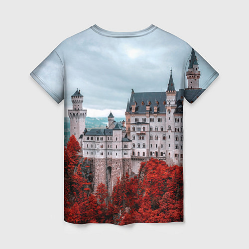 Женская футболка Замок в горах и красный лес / 3D-принт – фото 2