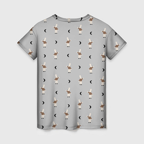 Женская футболка Зайка и луна - паттерн серый / 3D-принт – фото 2