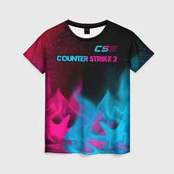 Футболка женская Counter Strike 2 - neon gradient: символ сверху, цвет: 3D-принт