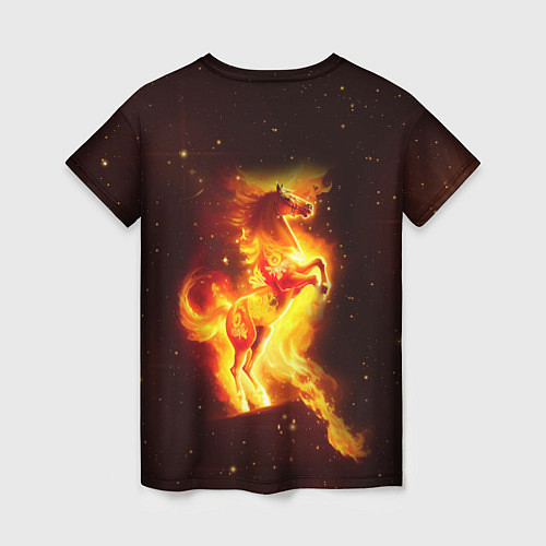 Женская футболка Пылающий фантастический конь / 3D-принт – фото 2