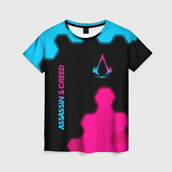 Футболка женская Assassins Creed - neon gradient: надпись, символ, цвет: 3D-принт