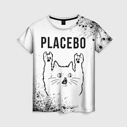 Футболка женская Placebo рок кот на светлом фоне, цвет: 3D-принт