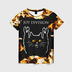Футболка женская Joy Division рок кот и огонь, цвет: 3D-принт