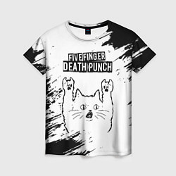 Футболка женская Five Finger Death Punch рок кот на светлом фоне, цвет: 3D-принт