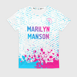 Футболка женская Marilyn Manson neon gradient style: символ сверху, цвет: 3D-принт