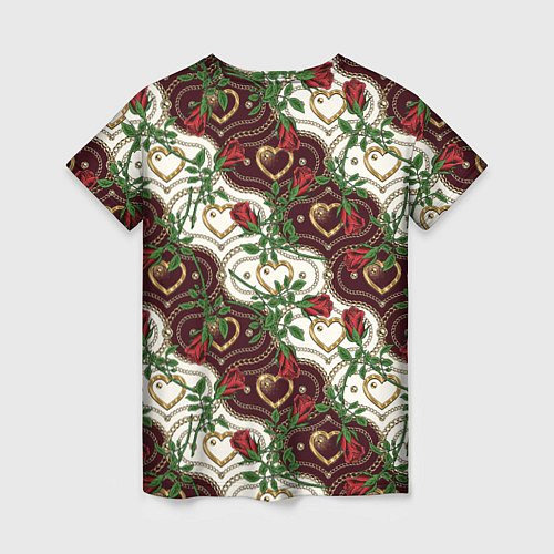 Женская футболка Романтика - сердечки и розы / 3D-принт – фото 2