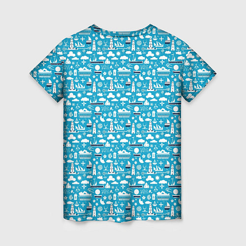 Женская футболка Маяк и кораблик паттерн / 3D-принт – фото 2