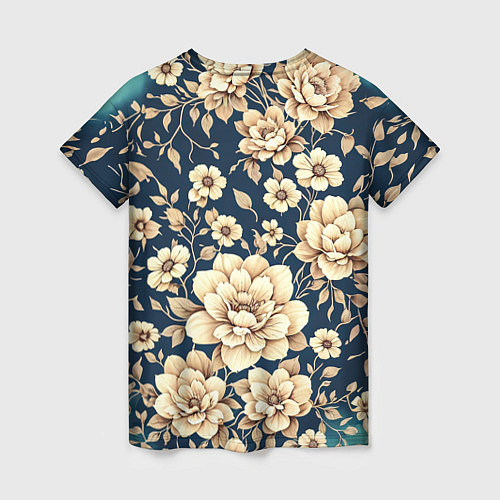 Женская футболка Золотые цветы узор / 3D-принт – фото 2