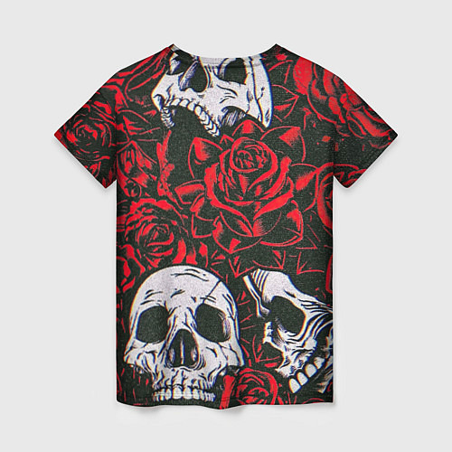 Женская футболка Красные розы и черепа / 3D-принт – фото 2