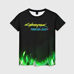 Футболка женская Cyberpunk 2077 phantom liberty green fire logo, цвет: 3D-принт