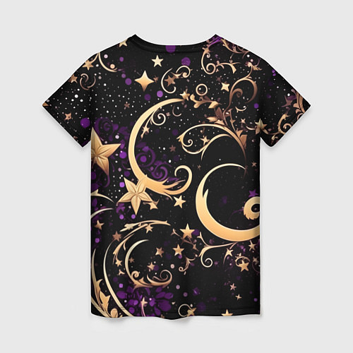 Женская футболка Чёрный паттерн со звёздами и лунами / 3D-принт – фото 2