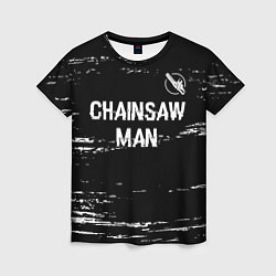 Футболка женская Chainsaw Man glitch на темном фоне: символ сверху, цвет: 3D-принт