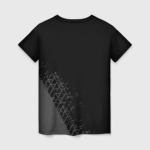 Женская футболка Lifan speed на темном фоне со следами шин: надпись / 3D-принт – фото 2
