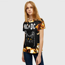 Футболка женская AC DC рок кот и огонь, цвет: 3D-принт — фото 2