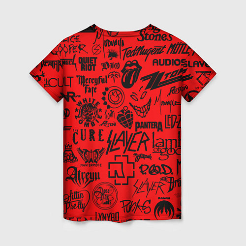 Женская футболка Лучшие рок группы на красном / 3D-принт – фото 2