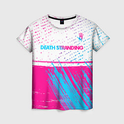 Женская футболка Death Stranding neon gradient style: символ сверху