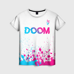 Футболка женская Doom neon gradient style: символ сверху, цвет: 3D-принт