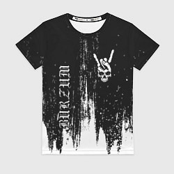 Женская футболка Burzum и рок символ на темном фоне