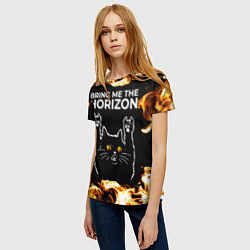 Футболка женская Bring Me the Horizon рок кот и огонь, цвет: 3D-принт — фото 2