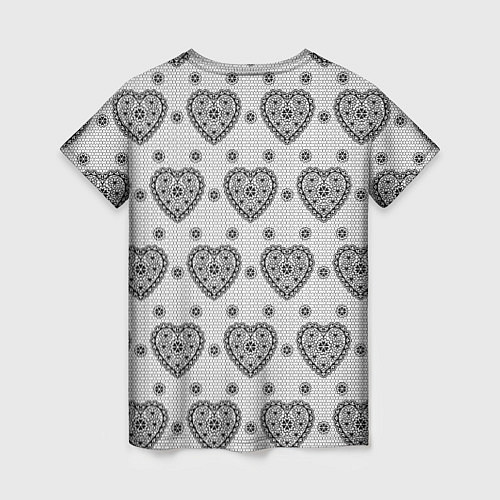 Женская футболка Черное кружево с сердцами / 3D-принт – фото 2