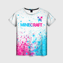 Футболка женская Minecraft neon gradient style: символ сверху, цвет: 3D-принт