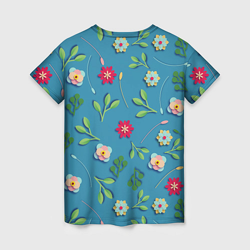 Женская футболка Цветы и зеленые веточки / 3D-принт – фото 2