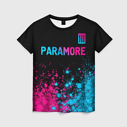 Женская футболка Paramore - neon gradient: символ сверху
