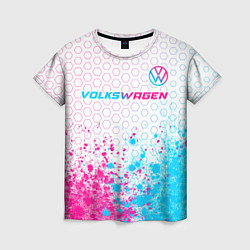 Футболка женская Volkswagen neon gradient style: символ сверху, цвет: 3D-принт