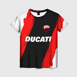 Женская футболка Ducati moto - красные полосы