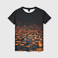 Футболка женская Черные и оранжевые пиксели, цвет: 3D-принт
