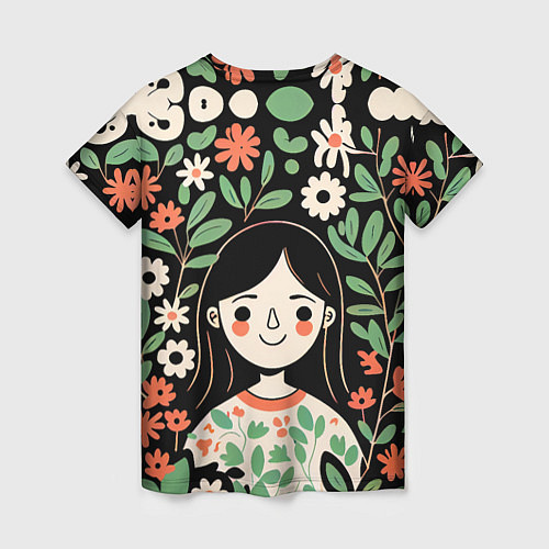 Женская футболка Девочка в цветах - Бохо / 3D-принт – фото 2