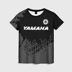 Футболка женская Yamaha speed на темном фоне со следами шин: символ, цвет: 3D-принт