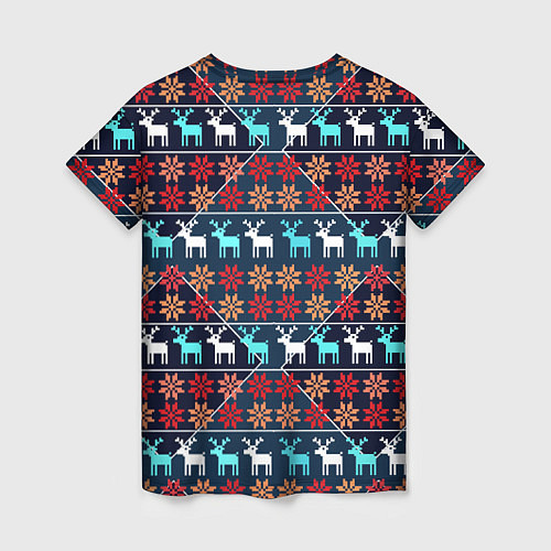 Женская футболка Новогодние олени и снежинки узор / 3D-принт – фото 2