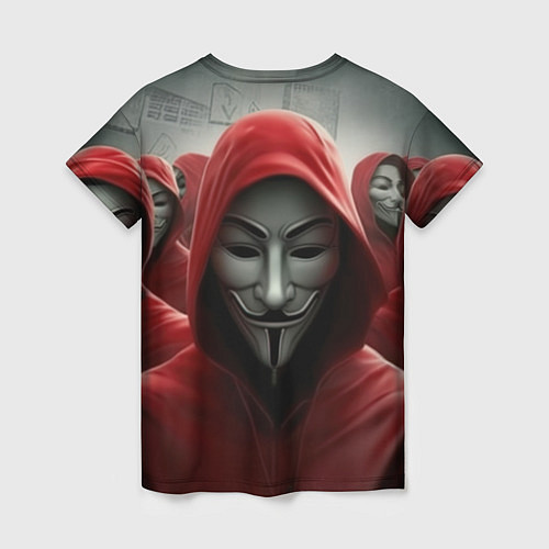 Женская футболка Анонимусы в красных капюшонах / 3D-принт – фото 2