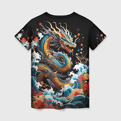Женская футболка Дракон на волнах в японском стиле арт / 3D-принт – фото 2