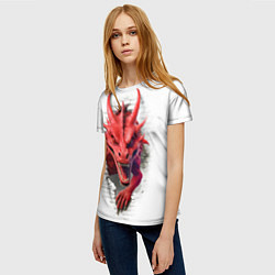 Футболка женская Красный дракон выглядывает из стены, цвет: 3D-принт — фото 2