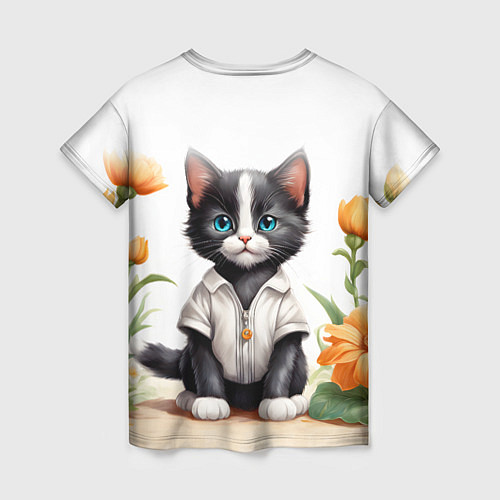 Женская футболка Котенок на цветочной поляне / 3D-принт – фото 2