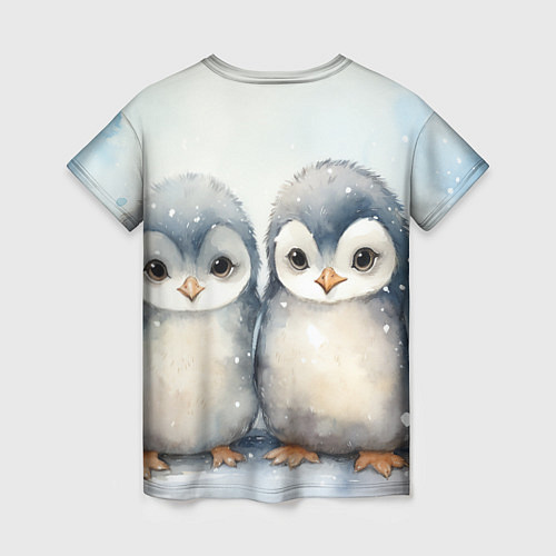 Женская футболка Милые пингвины акварель / 3D-принт – фото 2