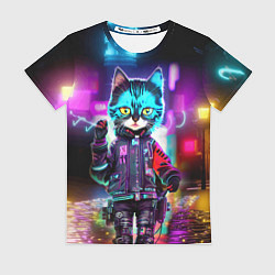 Женская футболка Cool kitten - cyberpunk - neon glow