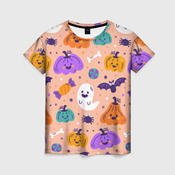 Женская футболка Halloween - pumpkins and ghosts