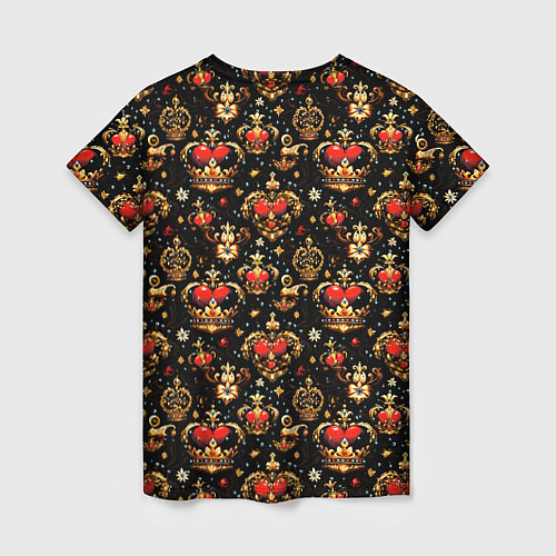 Женская футболка Сердечки в золотых коронах / 3D-принт – фото 2